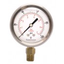 2-1/2" Oil Filled Pressure Gauge - Stainless Steel Case, Brass, 1/4" NPT, Lower Mount Connection 0-100PSI