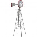 8ft. Ornamental Garden Windmill - Galvanized with Red Tips