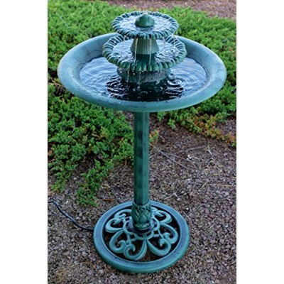 Alpine Corporation 3-Tiered Pedestal Water Fountain and Bird Bath - Ceramic Vintage Decor for Garden, Patio, Deck, Porch - Green