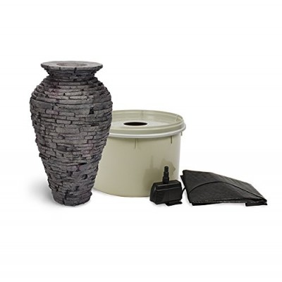 Aquascape Stacked Slate Urn Fountain Kit with Pump and Basin, 32 Inches Tall | 58064