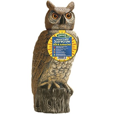 Dalen Gardeneer 100055888 Gardeneer by Dalen Solar Action Owl Natural Scarecrow Device, 18in, 18 In. yellow