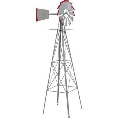 8ft. Ornamental Garden Windmill - Galvanized with Red Tips 8ft. Ornamental Garden Windmill - Galvanized with Red Tips