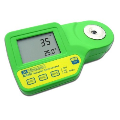 Milwaukee MA887 Digital Salinity Refractometer with Automatic Temperature Compensation, Yellow LED, 0 to 50 PSU, +/-2 PSU Accuracy, 1 PSU Resolution