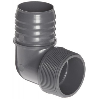 Spears 1413 Series PVC Tube Fitting, 90 Degree Elbow, Schedule 40, Gray, 1-1/2" Barbed x NPT Male