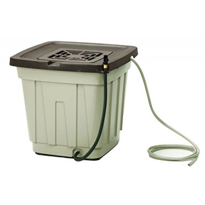 Suncast 50 Gallon Rain Barrel with Hose - Durable Resin Rain Barrel - Holds and Catches Rain Water - Taupe