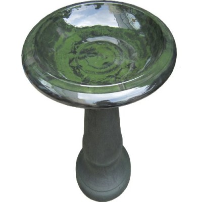 Tierra Garden 4-8181 Fiber Clay Bird Bath with Gloss Bowl, 25-Inch, Hunter Green