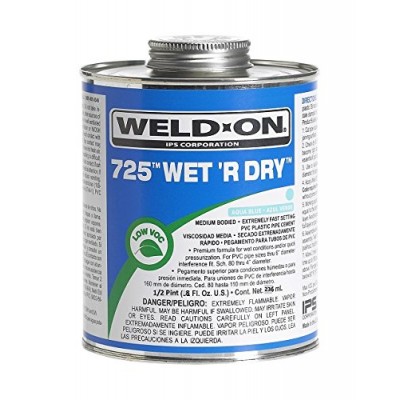 Weldon 10167 Aqua Blue 725 Medium-Bodied Wet 'R Dry PVC Professional Industrial-Grade Cement Extremely Fast-Setting Low-Voc, 1/2 Pint, Aqua Blue